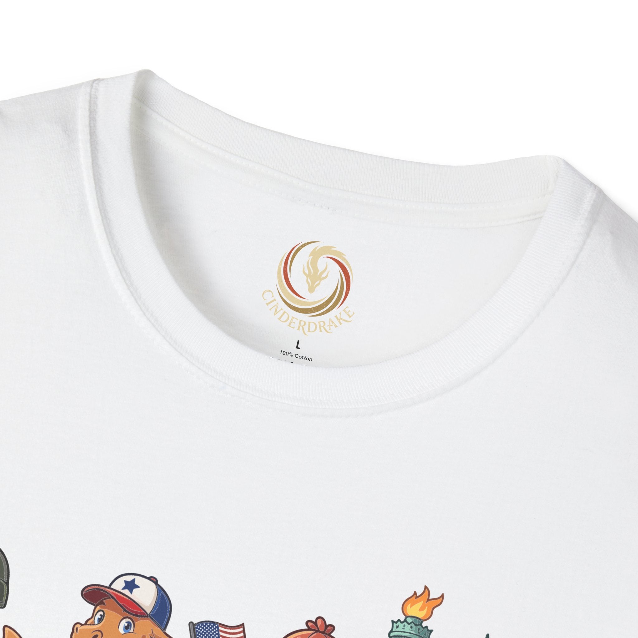 Patriotic Dragon Parade T-Shirt — Cute USA Hotdog, Statue of Liberty & Soldier Design