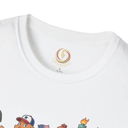Patriotic Dragon Parade T-Shirt — Cute USA Hotdog, Statue of Liberty & Soldier Design