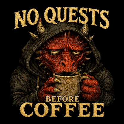 NO QUESTS BEFORE COFFEE T-SHIRT